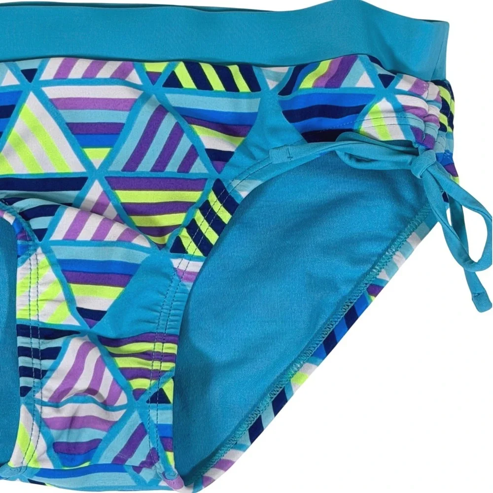 Justice Girls Blue Geometric Triangle Racerback Tankini Two Piece Swimsuit Sz 10
